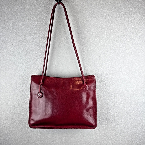Monsac Dark Red Leather Shoulder Tote Bag Purse Zip Top Laptop Bag Pockets